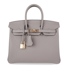 Birkin 25 Bag Gris Asphalte Novillo Leather Gold Hardware