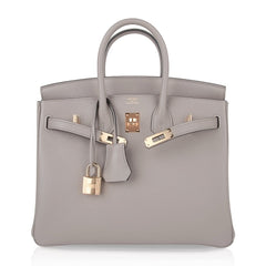 Birkin 25 Bag Gris Asphalte Novillo Leather Gold Hardware