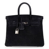 Birkin 25 Bag Black Doblis Suede with Palladium Hardware