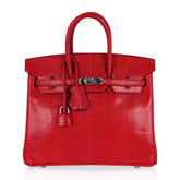 Limited Edition Birkin 25 Bag Rouge Exotic Lizard with Palladium Hardware