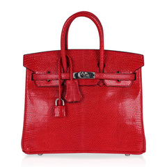 Limited Edition Birkin 25 Bag Rouge Exotic Lizard with Palladium Hardware