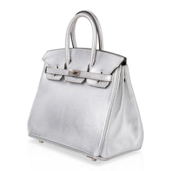 Birkin 25 Bag Metallic Silver Chevre with Brushed Palladium Hardware