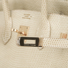 Limited Edition Vintage Birkin 25 Bag Blanc Casse Lizard with Gold Hardware