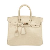 Limited Edition Vintage Birkin 25 Bag Blanc Casse Lizard with Gold Hardware