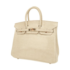 Limited Edition Vintage Birkin 25 Bag Blanc Casse Lizard with Gold Hardware