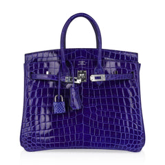 Birkin 25 Bag Blue Electric Crocodile Vivid Jewel Palladium Hardware