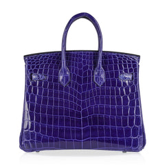 Birkin 25 Bag Blue Electric Crocodile Vivid Jewel Palladium Hardware