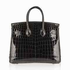 Birkin 25 Bag Graphite Crocodile with Gold Hardware