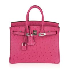 Birkin 25 Bag Fuchsia Ostrich with Palladium Hardware