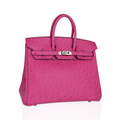 Birkin 25 Bag Fuchsia Ostrich with Palladium Hardware