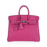 Birkin 25 Bag Fuchsia Ostrich with Palladium Hardware