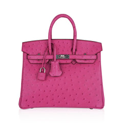 Birkin 25 Bag Fuchsia Ostrich with Palladium Hardware