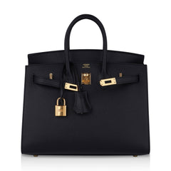 Birkin Sellier 25 Black Gold Hardware Epsom Leather New w/Box