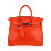 Birkin 25 Bag Orange Tangerine Lizard with Ruthenium Hardware