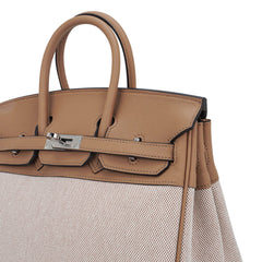 Limited Edition Birkin 25 Bag Ecru Toile H Chai Swift Leather with Palladium Hardware