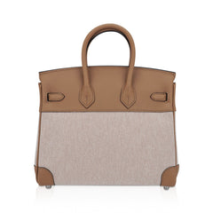 Limited Edition Birkin 25 Bag Ecru Toile H Chai Swift Leather with Palladium Hardware