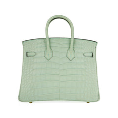 Birkin 25 Bag Vert D’Eau Matte Alligator Gold Hardware Limited Edition