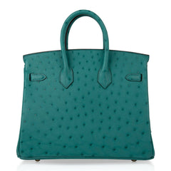 Birkin 25 Bag Vert Verone Ostrich Gold Hardware