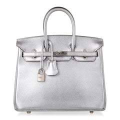 Birkin 25 Bag Metallic Silver Chevre with Brushed Palladium Hardware