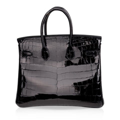 Birkin 25 Bag Black Crocodile Lisse Gold Hardware