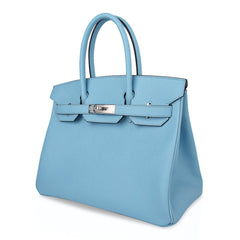 Birkin 30 Bag Blue Celeste Epsom Palladium Hardware New