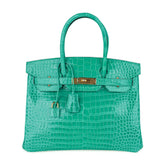 Birkin 30 Bag Jade Porosus Crocodile Gold Hardware