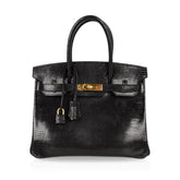 Birkin 30 Bag Jet Black Lizard Gold Hardware