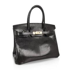 Birkin 30 Bag Jet Black Lizard Gold Hardware