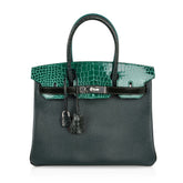 Limited Edition Birkin 30 Bag Patchwork Emerald Green Crocodile & Six Skins