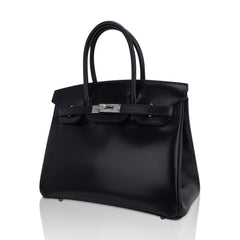 Birkin 30 Black Box Leather Bag Palladium Hardware