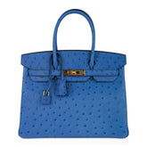 Birkin 30 Bag Bleu Mykonos Ostrich with Gold Hardware