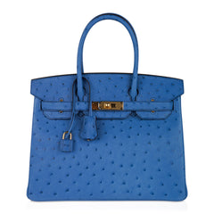 Birkin 30 Bag Bleu Mykonos Ostrich with Gold Hardware