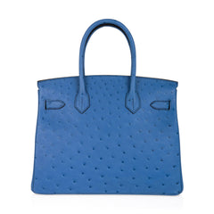 Birkin 30 Bag Bleu Mykonos Ostrich with Gold Hardware