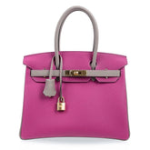 Special Order HSS Birkin 30 Bag Rose Pourpre & Gris Asphalte Togo Leather with Gold Hardware