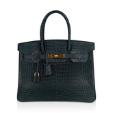Birkin 30 Bag Vert Fonce Matte Porosus Crocodile with Gold Hardware