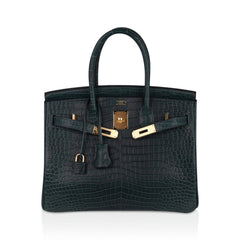 Birkin 30 Bag Vert Fonce Matte Porosus Crocodile with Gold Hardware