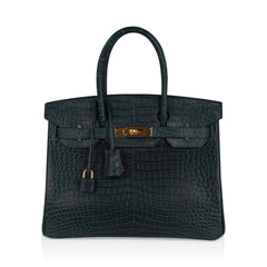 Birkin 30 Bag Vert Fonce Matte Porosus Crocodile with Gold Hardware