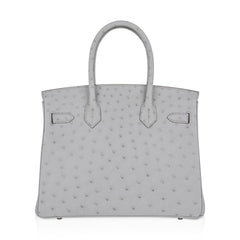Birkin 30 Bag Gris Perle Ostrich with Gold Hardware