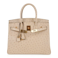 Birkin 30 Bag Ostrich Parchemin Gold Hardware New w/Box