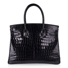 Birkin 30 Bag Black Porosus Crocodile with Gold Hardware