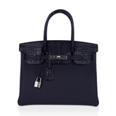 Birkin 30 Touch Blue Indigo Matte Alligator Bag Palladium Hardware