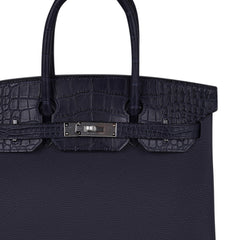 Birkin 30 Touch Blue Indigo Matte Alligator Bag Palladium Hardware