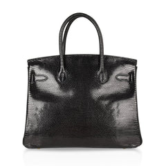 Birkin 30 Bag Jet Black Lizard Gold Hardware