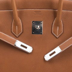 Limited Edition Birkin 35 Bag Fauve Barenia Faubourg Leather with Palladium Hardware