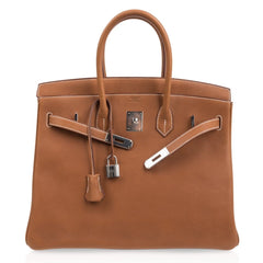 Limited Edition Birkin 35 Bag Fauve Barenia Faubourg Leather with Palladium Hardware