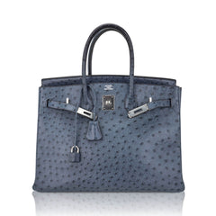 Birkin Vintage 35 Bag Blue Roi Ostrich Palladium Hardware