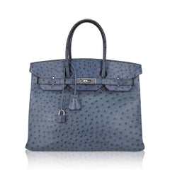 Birkin Vintage 35 Bag Blue Roi Ostrich Palladium Hardware
