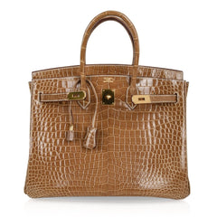 Birkin 35 Bag Ficelle Porosus Crocodile Gold Hardware