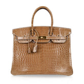 Birkin 35 Bag Ficelle Porosus Crocodile Gold Hardware