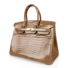 Birkin 35 Bag Ficelle Porosus Crocodile Gold Hardware